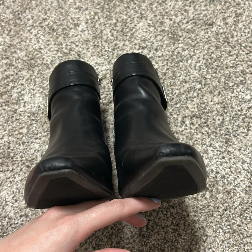 Jones New York Size 11M Rhinestone Black Wedge Ankle Boots - Picture 9 of 11